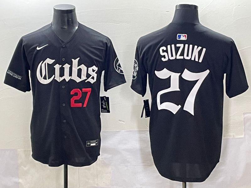 Men 2025 Chicago Cubs #27 Suzuki Black Five generations Joint Name Nike MLB Jersey style 7->chicago cubs->MLB Jersey